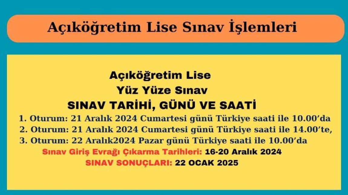 AÇIKÖĞRETİM SINAV TARİHLERİ